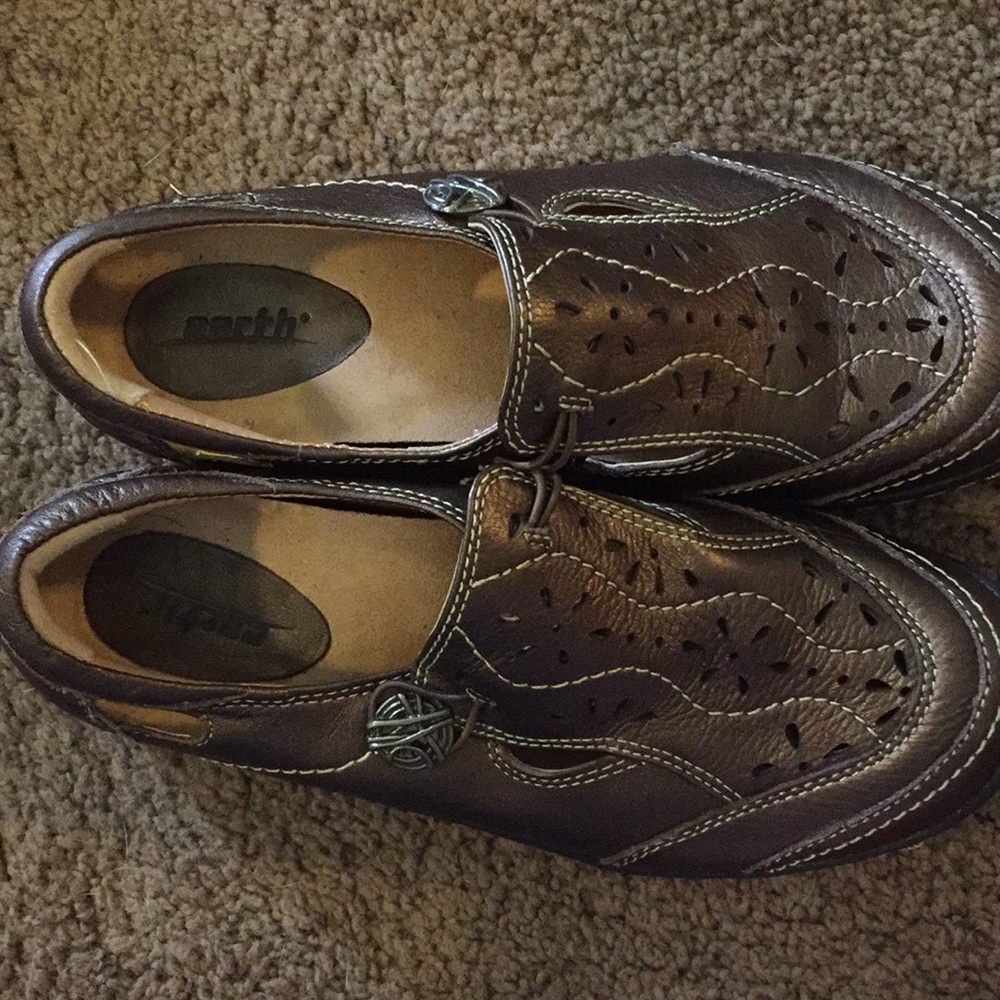 Super awesome bronze colored slip on shoes